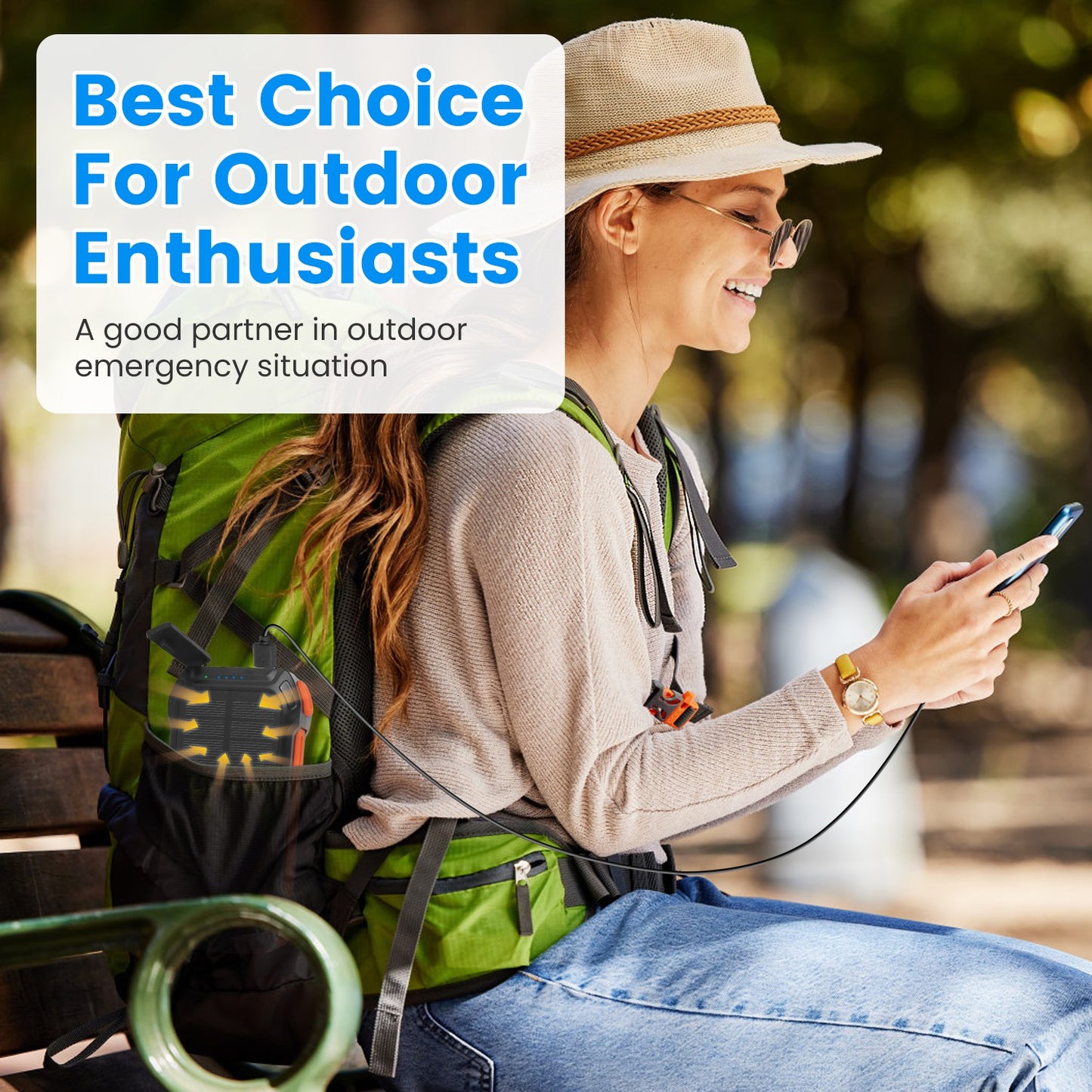 1Pc Portable Solar Charger 49800mAh Power Bank External Battery Pack 22.5W PD Fast Charging Built In 4 Cables 15W Wireless Charging LED Flashlight For Camping Hiking Picnic Travel